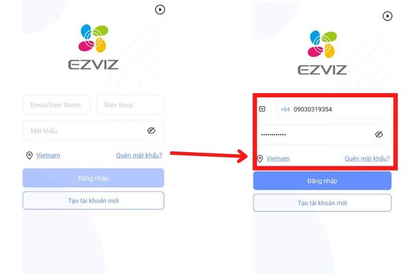 Đăng nhập Ezviz trên điện thoại